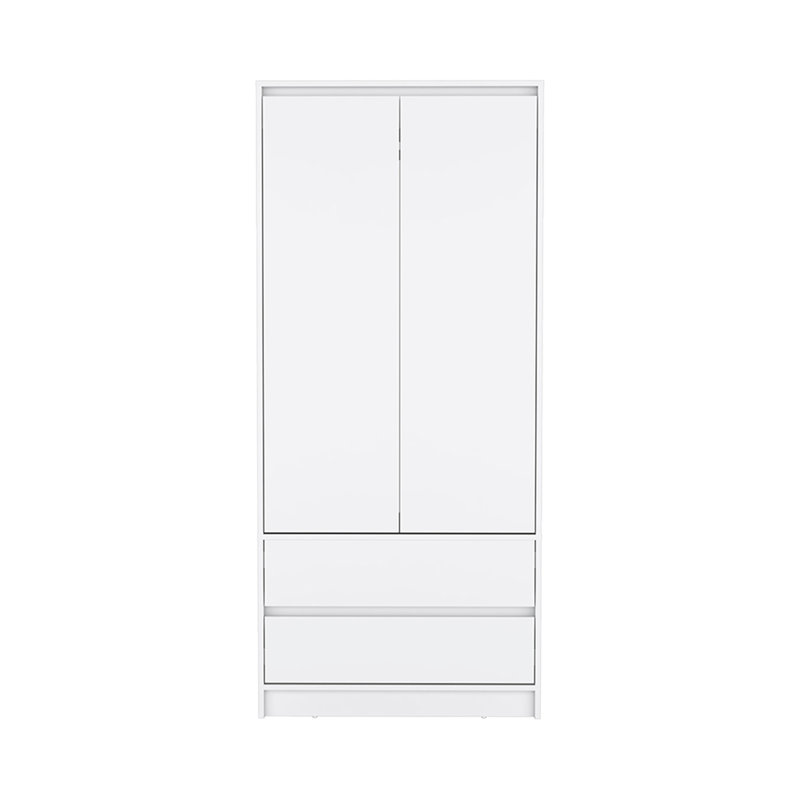 Armoire 2 tiroirs Austin, porte double, tringle, Blanc