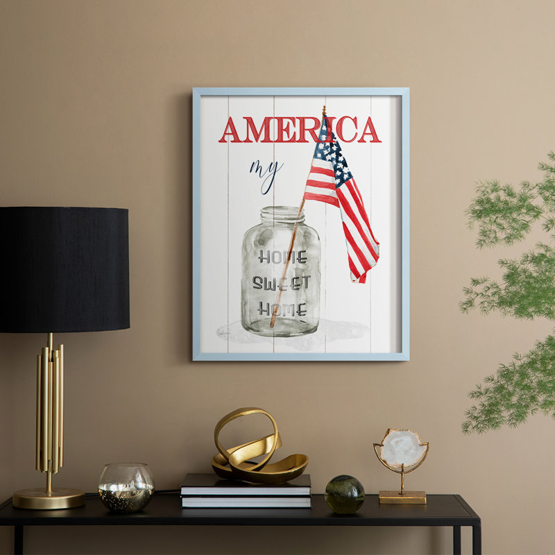 «America My Home Sweet Home», reproduction encadrée - bois massif, Bleu, H 21 po x l 17 po