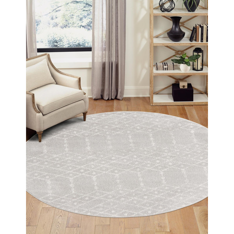 Tapis gris clair Karg, Rond 3 pi