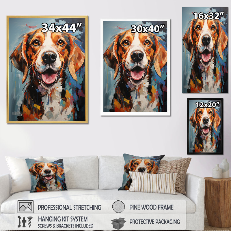 Beagle Bliss VII sur toile, Cadre simple noir, H 20 po x l 12 po x P 1 po