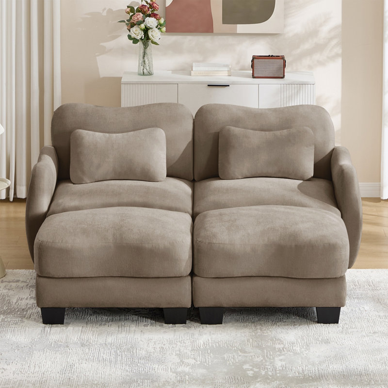 Canapé de soutien en chenille avec coussin de taille délicate et repose-pieds mobile, conception ergonomique incurvée, canapé modulaire facile à assembler pour le bureau du salon