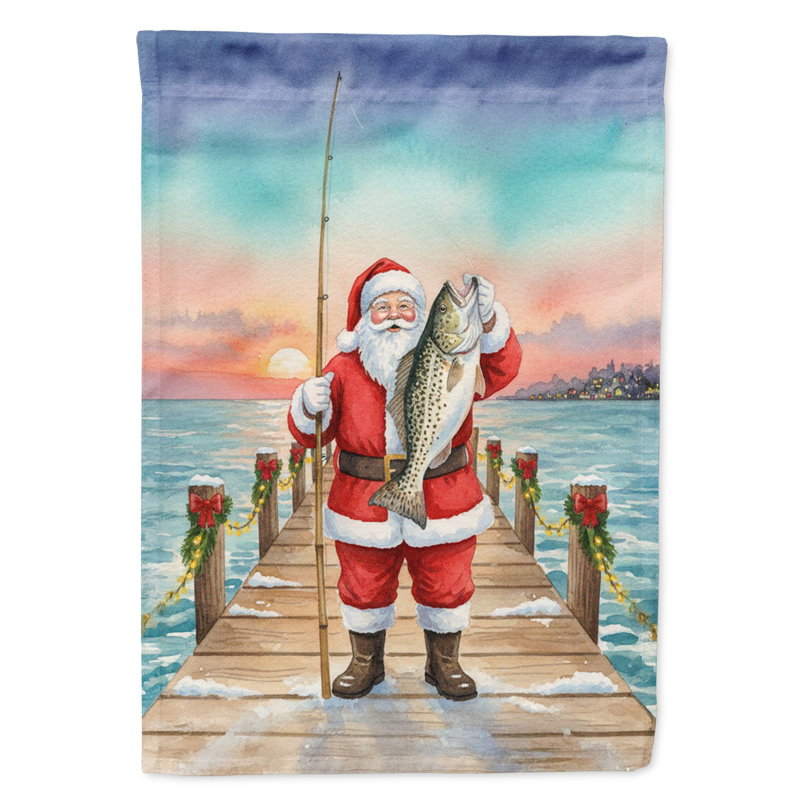Pêche père Noël avec truite mouchetée, drapeau de la maison de Noël, House Size, Pêche au père Noël avec truite mouchetée