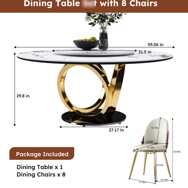 Everly Quinn 59-inch Round Dining Table With A Smooth 360° Rotating ...