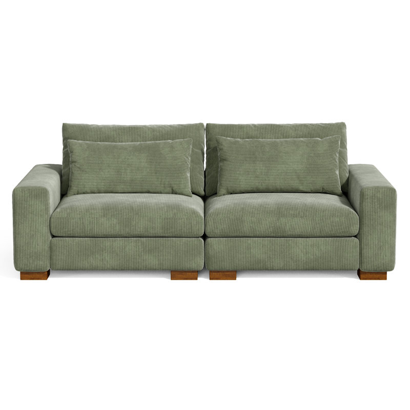 Kitson 89'' Recessed Arms Modular Sofa, Green Corduroy