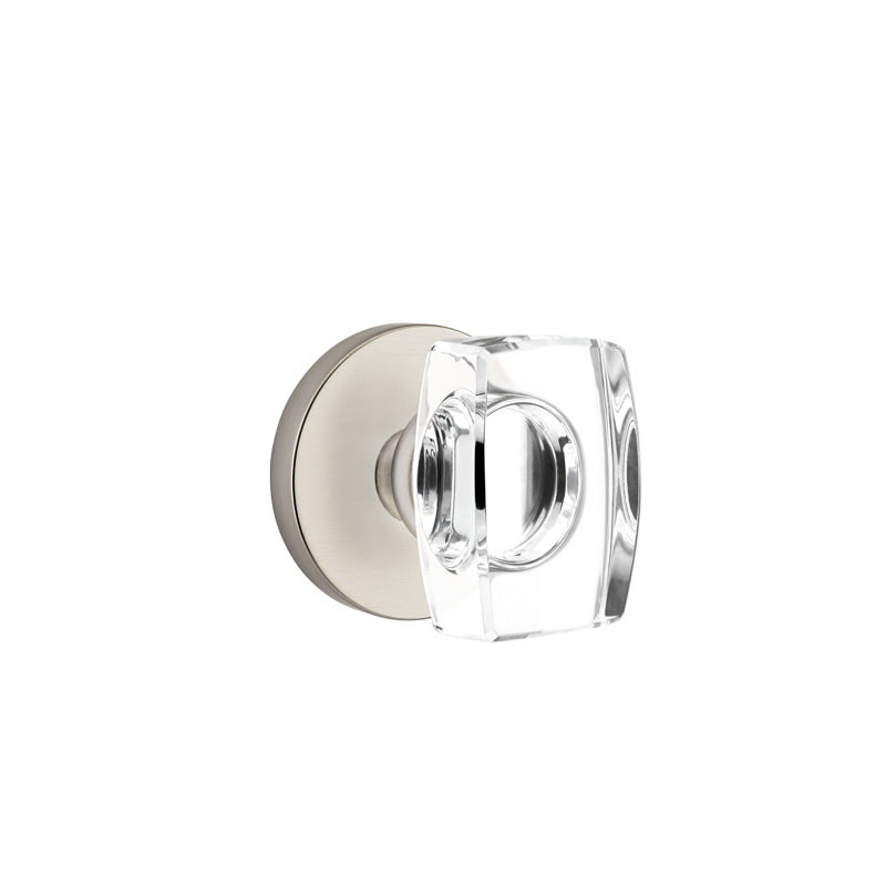 Ensemble de boutons de passage Emtek avec rosette à disque et bouton en verre Windsor, Nickel satiné