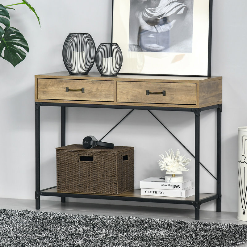 Console vintage avec tiroirs et tablette de rangement
