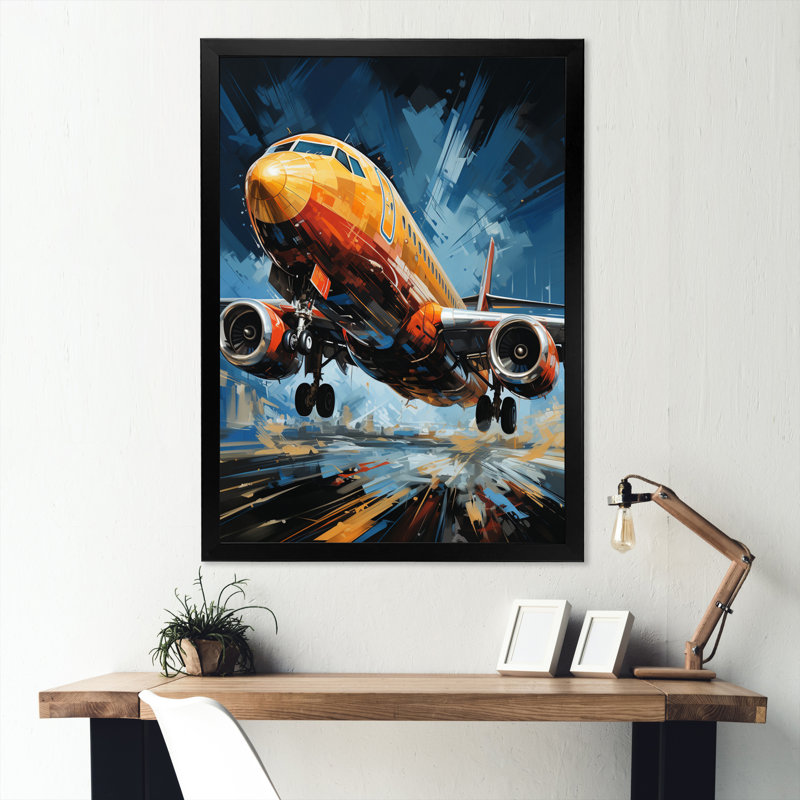 Plane In Dynamic Journey - Art mural sur toile, H 40 po x l 30 po x P 1,5 po, Cadre photo noir