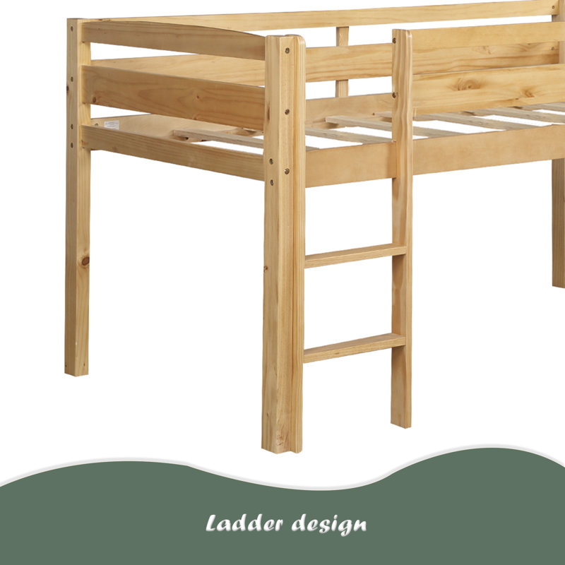 Twin Wood Loft Bed Low Loft Beds With Ladder,Twin, Walnut