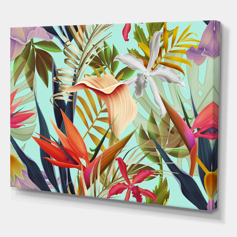 Fleurs tropicales rétro II - Impression sur toile, H 12 po x l 20 po x p 1 po, Toile tendue