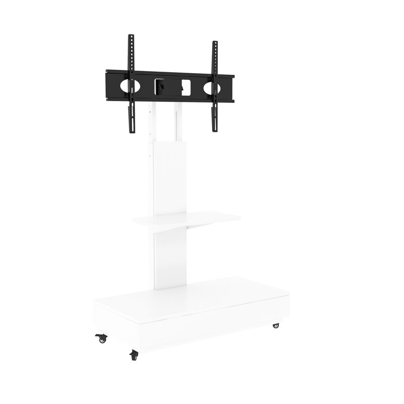 Chariot télé blanc à hauteur ajustable, 32 - 75 pouces, avec tiroir et roulettes pour support de salon blanc, plusieurs pièces