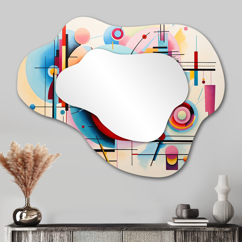 Blue and pink Abstract Geometric Vision 3 - Geometric Cloud Large Wall Mirror, Blue Asymmetrical Decorative Mirror, Printed Metal Art