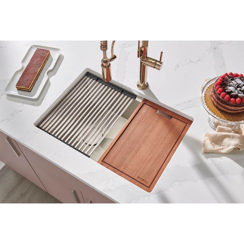 Ruvati 27-inch Workstation Slope Bottom Offset Drain Undermount 16 Gauge Kitchen Sink, Stainless Steel