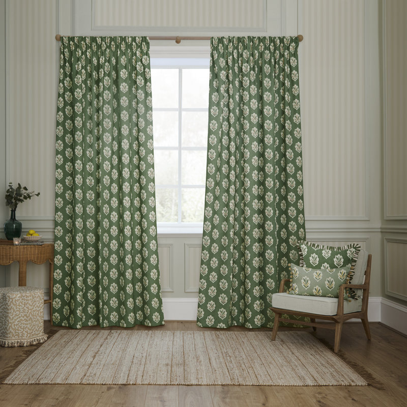 Sessile Leaf Room Darkening Curtain Panel Pair, Green, 65.75cm Width x 228cm Drop