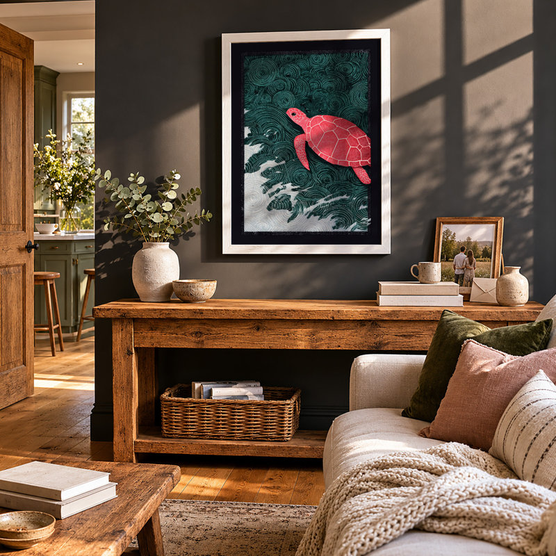 Drifting Turtle Coastal - Print, A2 - 59.4 x 42.0 cm, White