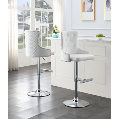 Demeray Swivel Upholstered Adjustable Height Counter Stool with Metal Frame