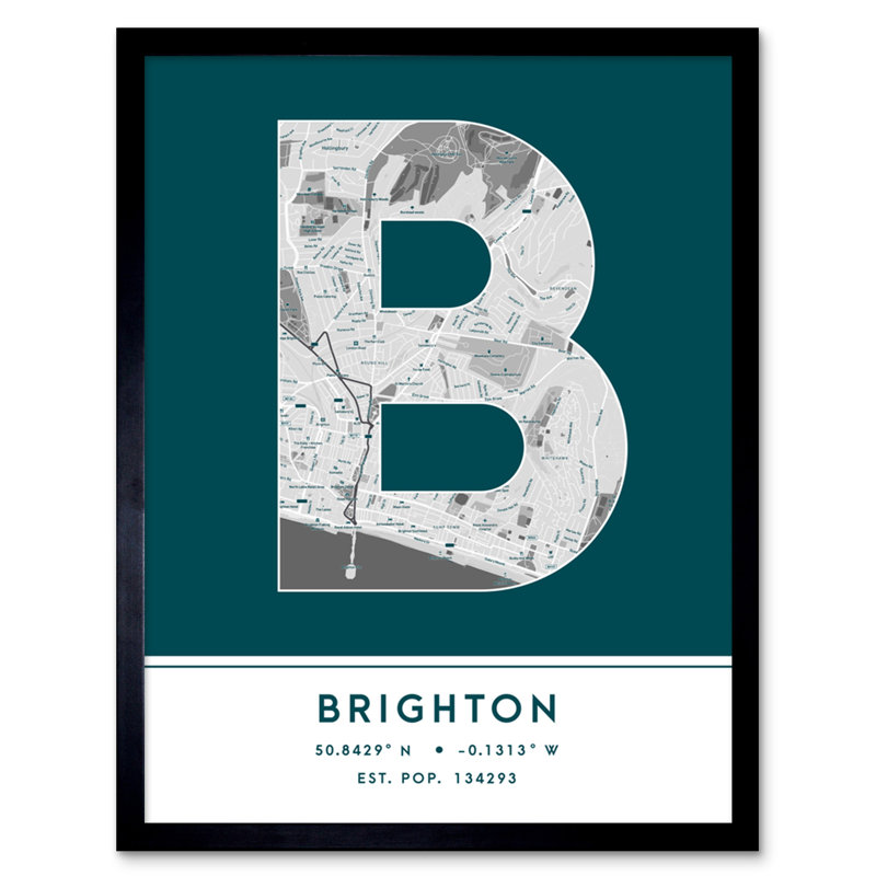 Brighton England United Kingdom City Map Teal - Single Picture Frame Typography
