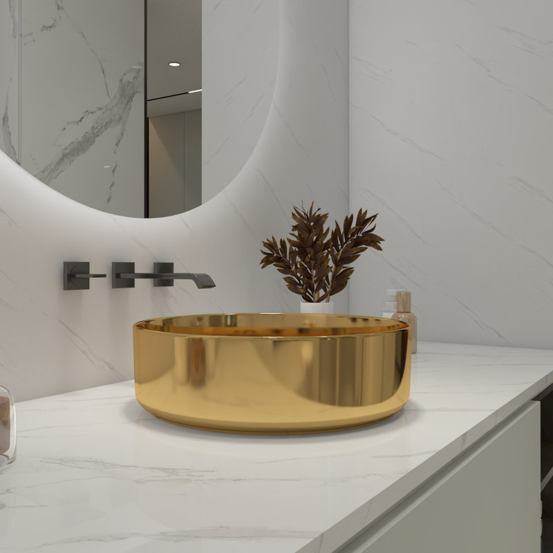 Lavabo de salle de bain vasque ovale en céramique dorée 15,7 po Rosefray