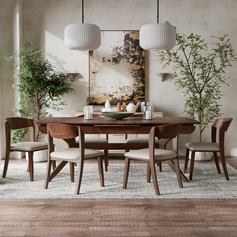 Rozella Solid Wood Dining Table Set, 7 Pieces: Table, 6 Chairs