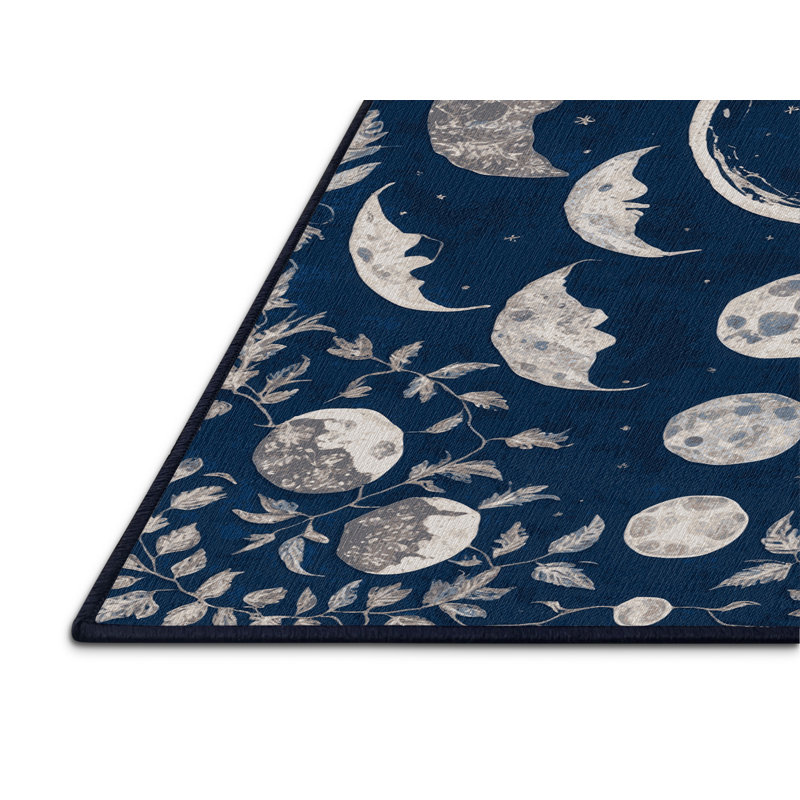 Machine Washable Nature Blue Area Rug, Square 6'