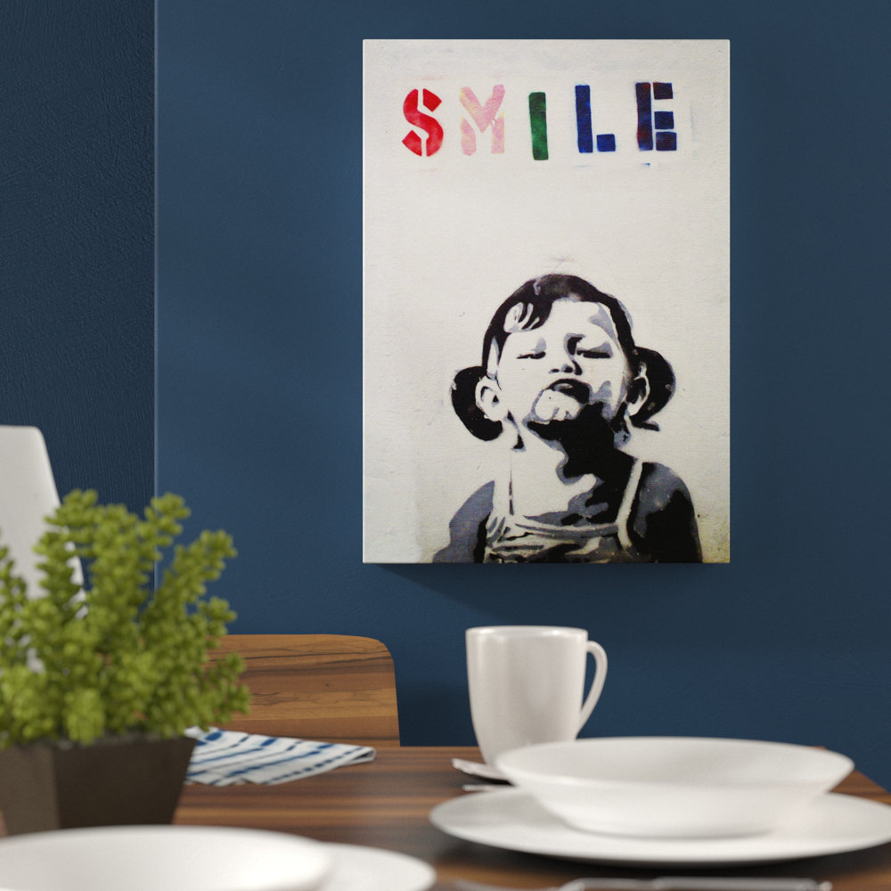 Smile Graffiti by Banksy - Wrapped Canvas