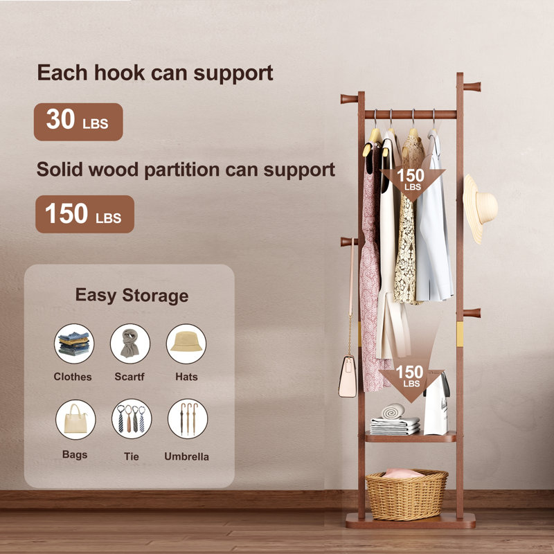 Portemanteau en bois avec tablette, Walnut