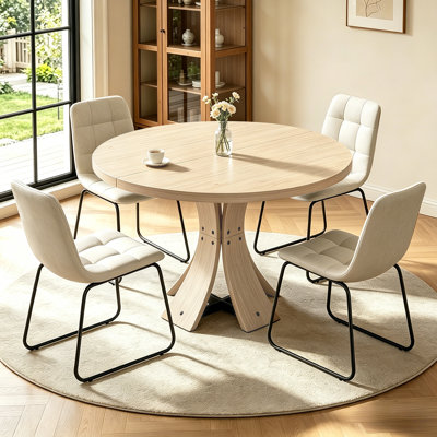 5-Piece Round Dining Table Set,43.4'' Mid-Century Modern Kitchen Table Set with 4 Upholstered Dining Chairs,for Kitchen Dining Room