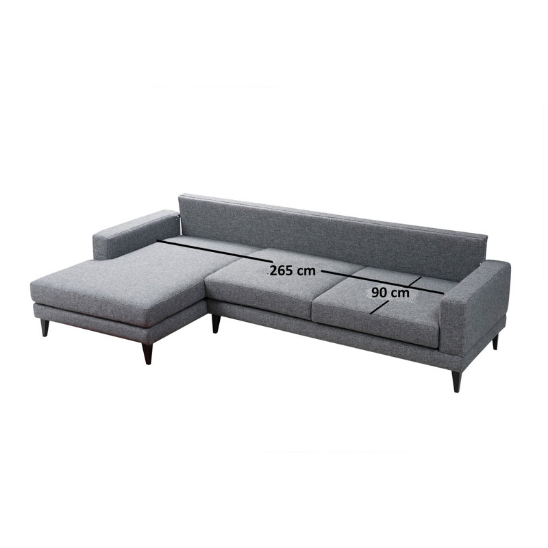 Canapé-lit d'angle moderne, gris foncé, 119,3 po x 63,0 po x 33,5 po | Structure en bois de hêtre et en bois aggloméré, tissu 100% polyester, 28 mousses en mousse | 2 coussins portables (17,7 po x 17,7 po) | Design scandinave élégant pour le salon