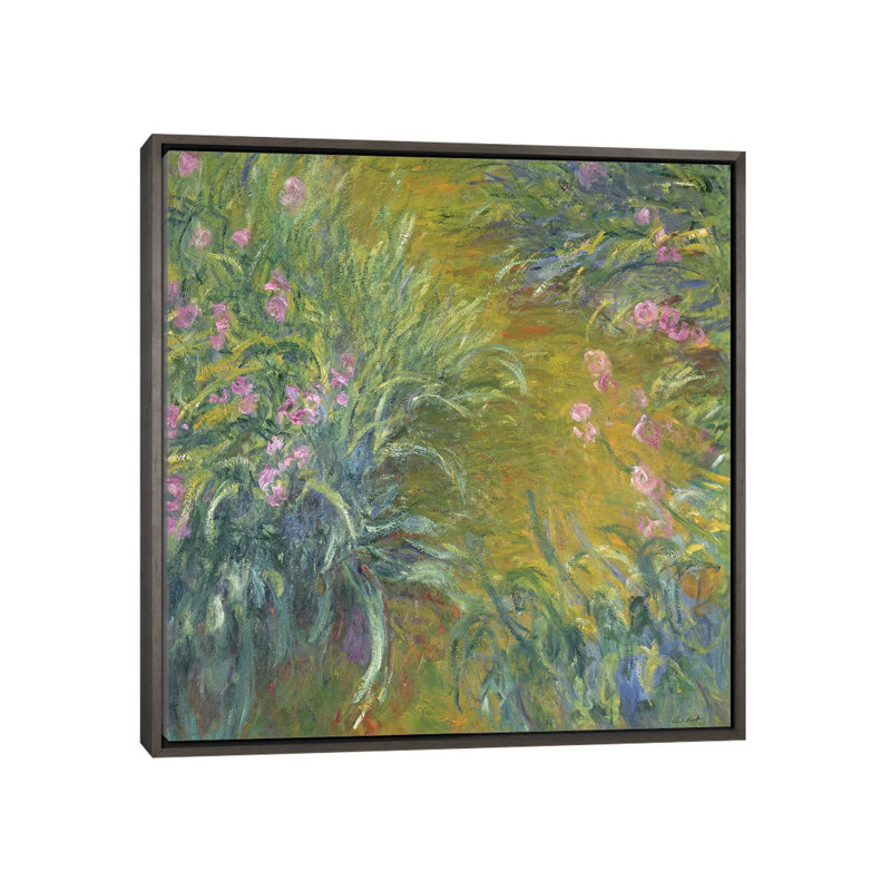 Iris par Claude Monet - impression d'art graphique, Aucun mat, Toile avec cadre en bois gris, H 37 po x l 37 po x P 1,5 po