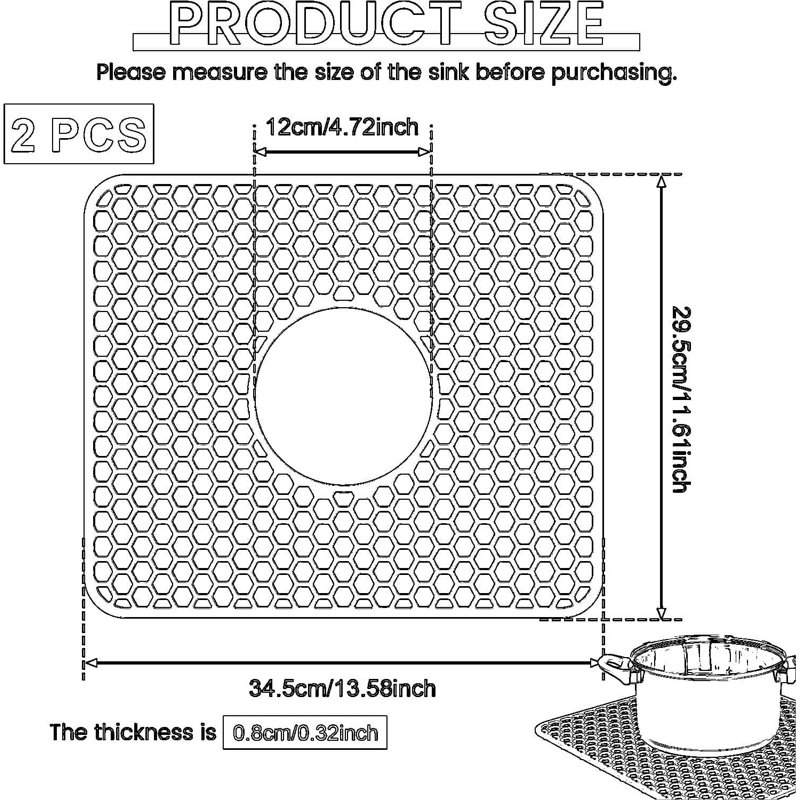 Premium Silicone Kitchen Sink Protector Mats - Non-Slip, Heat Resistant, Easy To Clean With Rear And Center Drain Options For Countertop And Sink Protection