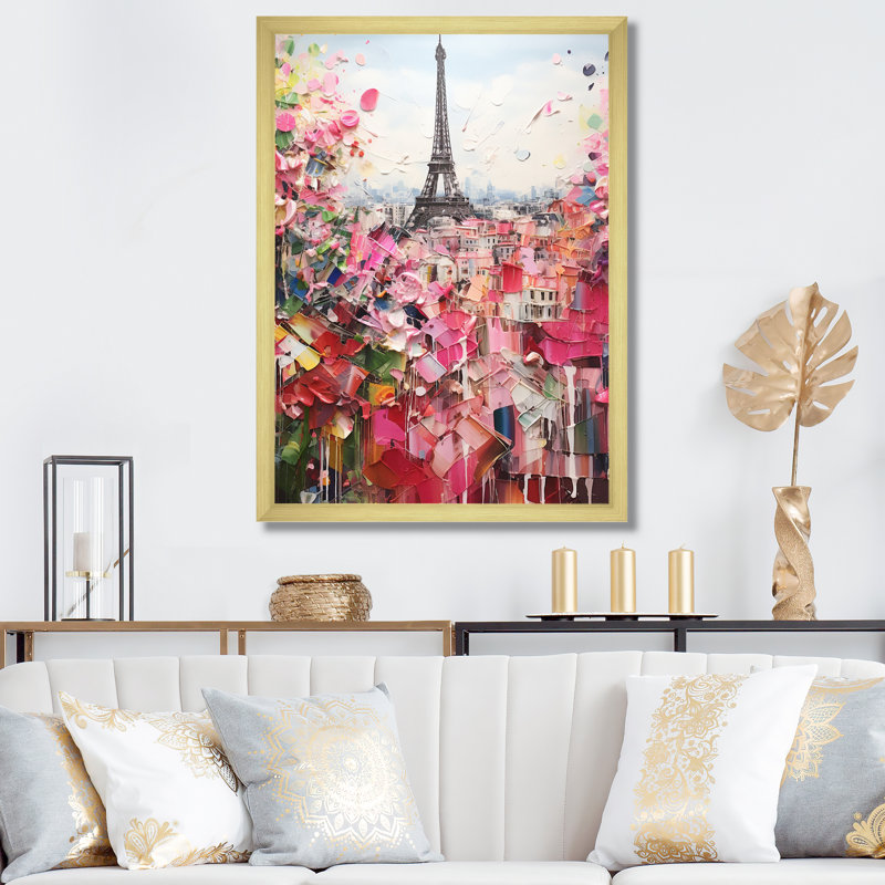 Paris In Bloom, collage rétro sur toile, Black Picture Framed, 32" H x 24" W