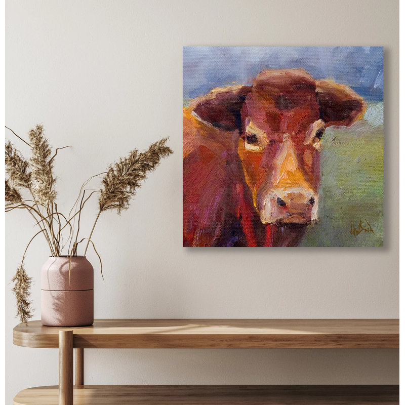 Moo Moo I - Reproduction d'artiste sur toile, Cadre flottant blanc