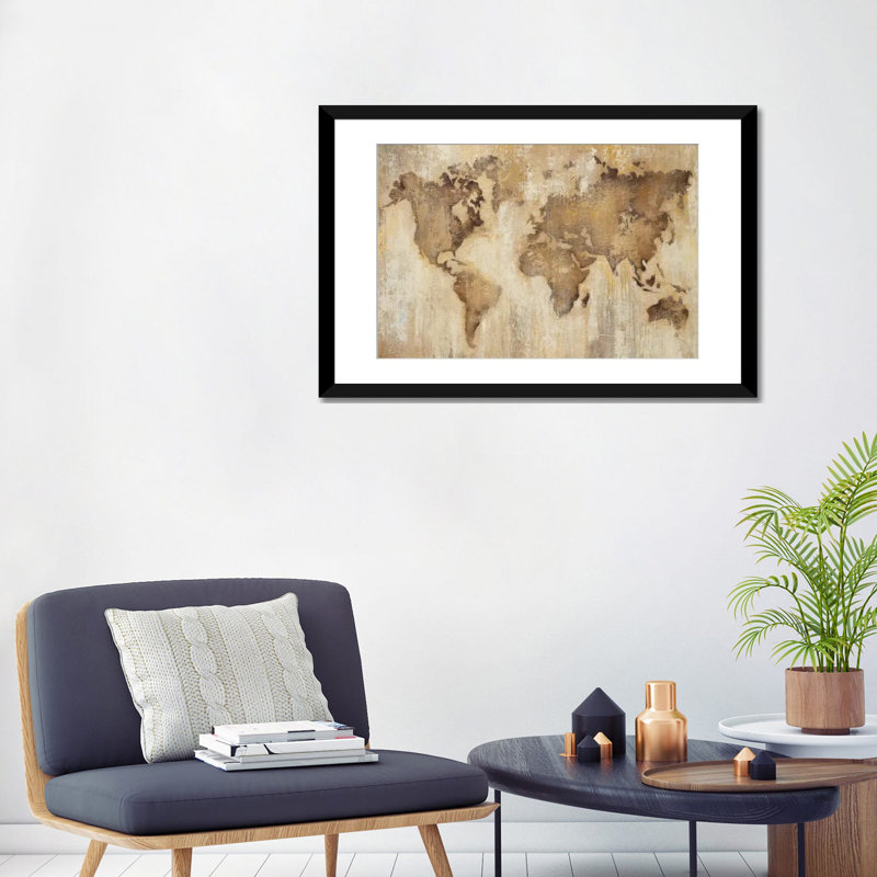 Carte du monde - impression sur toile tendue, H 26 po x l 40 po x P 1,5 po, Toile tendue, Blanc