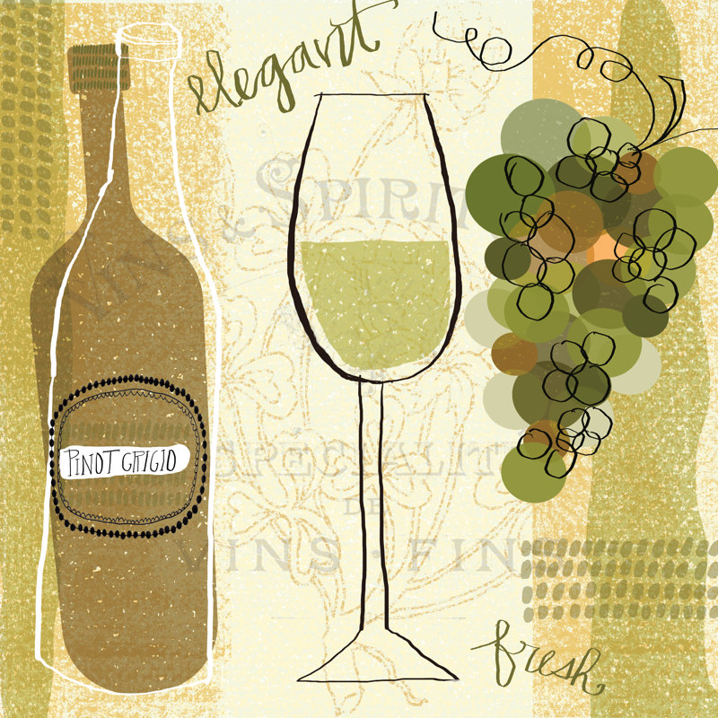 Reproduction d’art graphique sur toile, "VIneyard Pinot Grigio" par Cheryl Guerrick, H 20 po x l 20 po