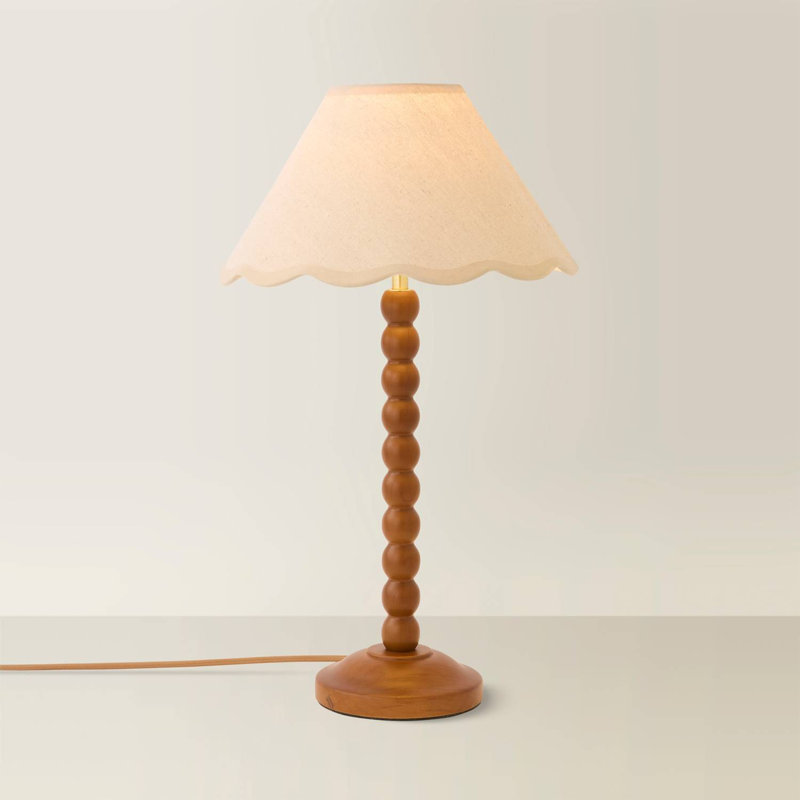Herdis Wood Table Lamp, Cream/Beige, Brown