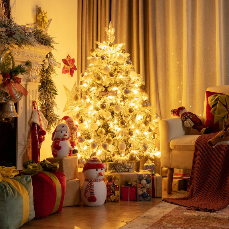 4,5 pi Arbre de Noël floqué avec lumière, installation rapide, 4.5'