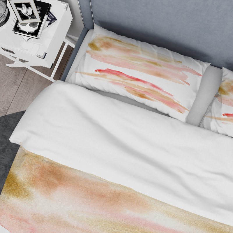 Ensemble abstrait avec pois beige et rouge or rose - Ensemble de housse de couette moderne - Microfibre de polyester
