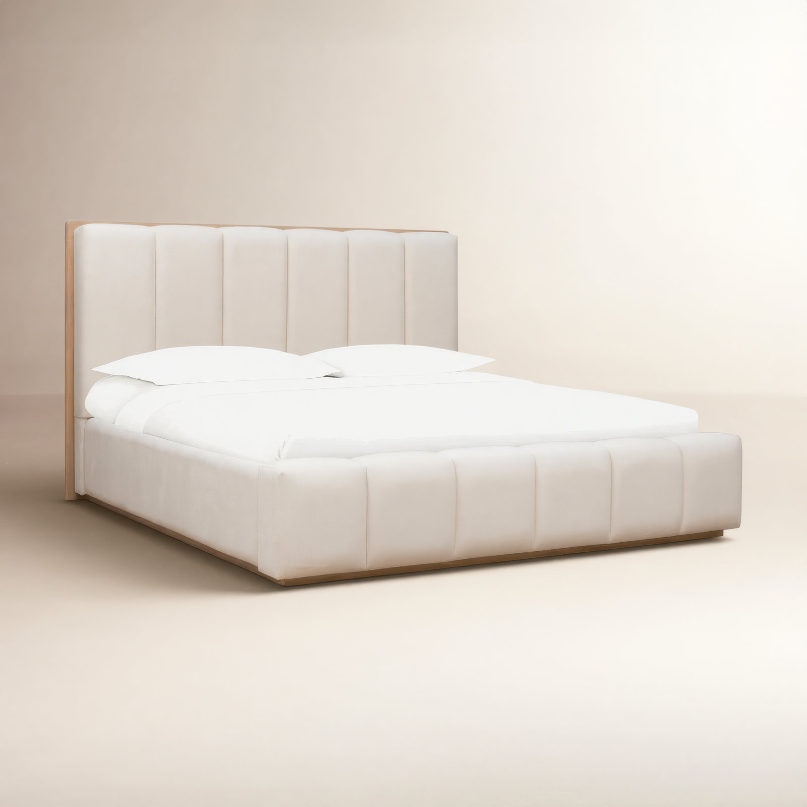 Cotton Upholstered Platform Bed, King