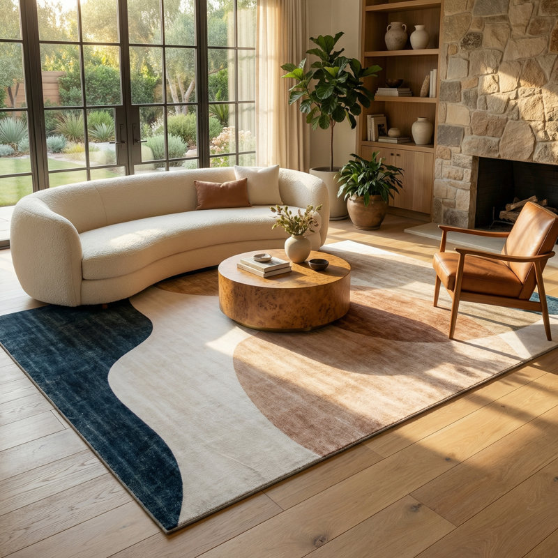 Rug Branch Calma 8' x 11' (7'7" x 10'10") Cream/Green Abstract Area Rug, Contemporary, Medium Pile, Stain-Resistant Carpet - Living Room, Bedroom, Dining Room, and Kitchen