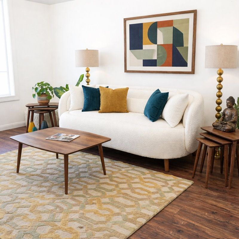 Bergen Rectangular Solid Wood Coffee Table with Elegant Curved Edges
