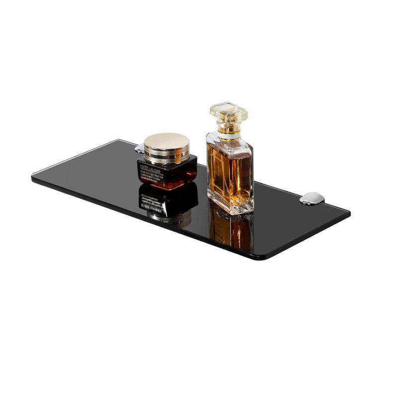 Bathroom Glass Shelf Wall Mounted Shelves, 6MM Tempered Transparent Glass with Shelf, Black