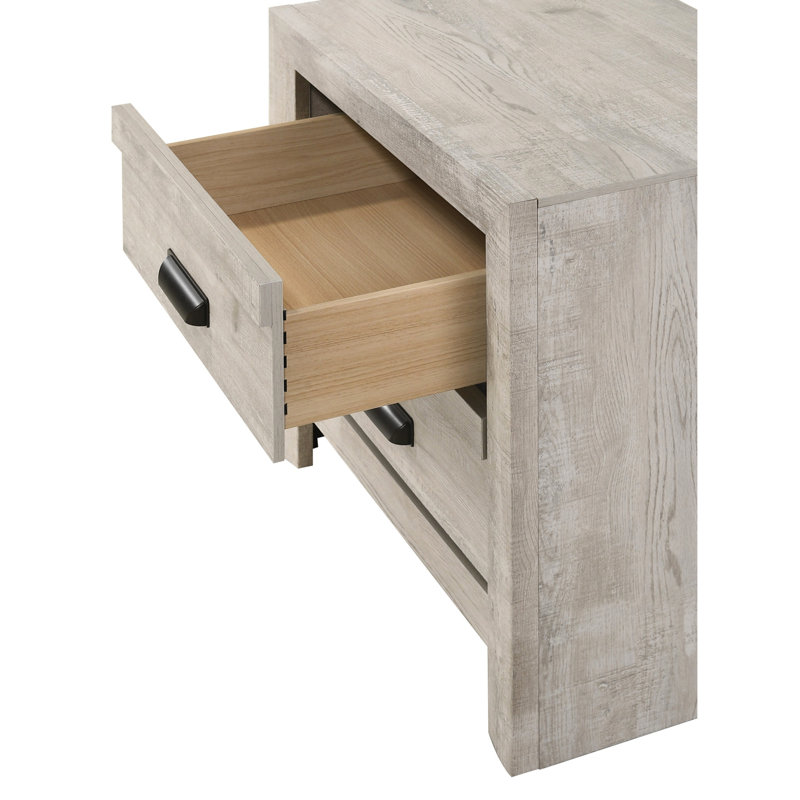 Table de chevet beige rustique - 2 tiroirs de rangement