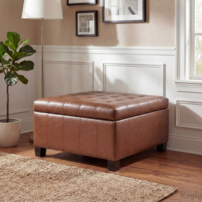 Banc de rangement avec repose-pieds avec pieds en bois d'hévéa, repose-pieds carré capitonné de 30,25 po avec rangement surélevé pour le salon, la chambre à coucher et le vestibule, capacité de poids de 300 lb