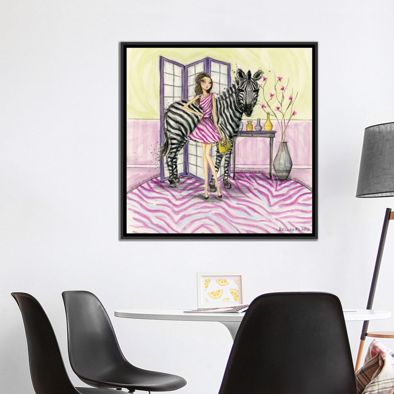 Zoe et zèbre art, H 37 po x l 37 po x P 1,5 po, Toile avec cadre noir