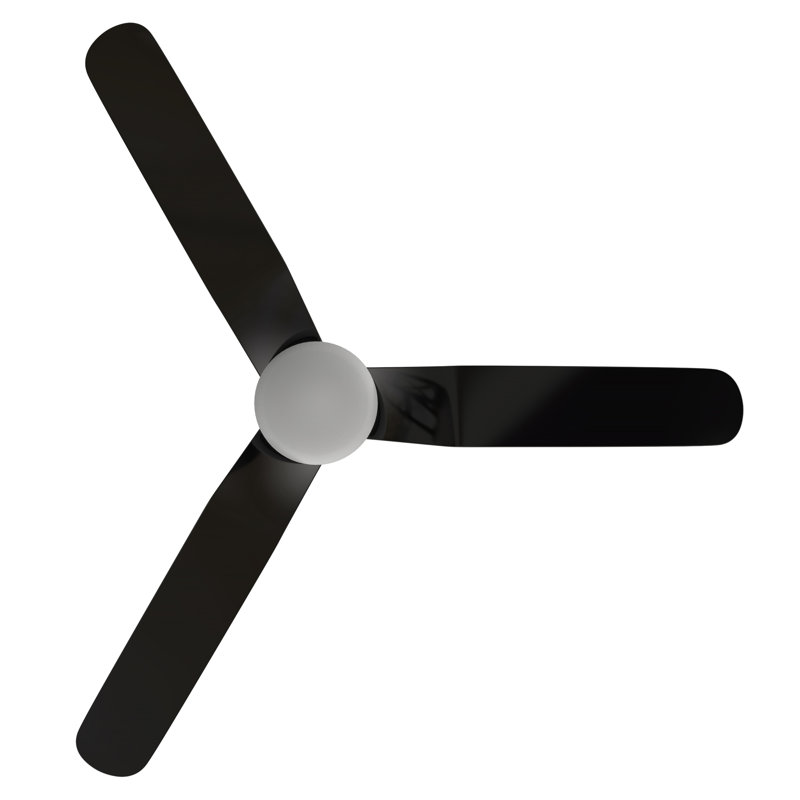 52" Wini 3 - Blade LED Smart Standard Ceiling Fan with Remote Control and Light Kit Included., Black