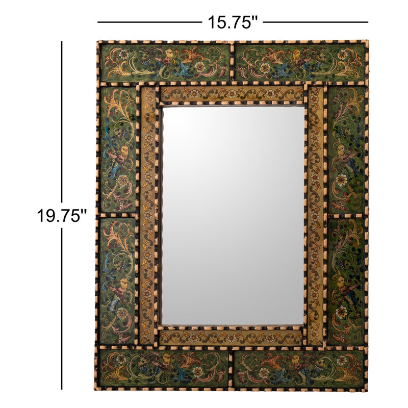 Erzsi Solid Wood Rectangle Mirror, Green/Gold
