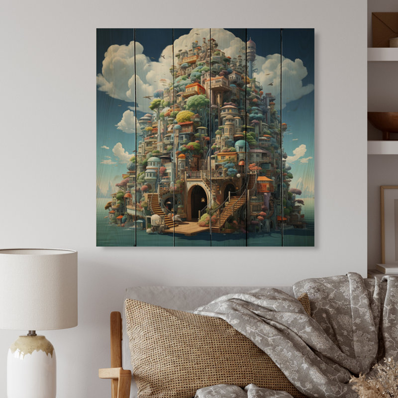 Château fantaisie II - impression de châteaux sur bois de pin naturel, H 25 po x l 25 po x P 0,78 po