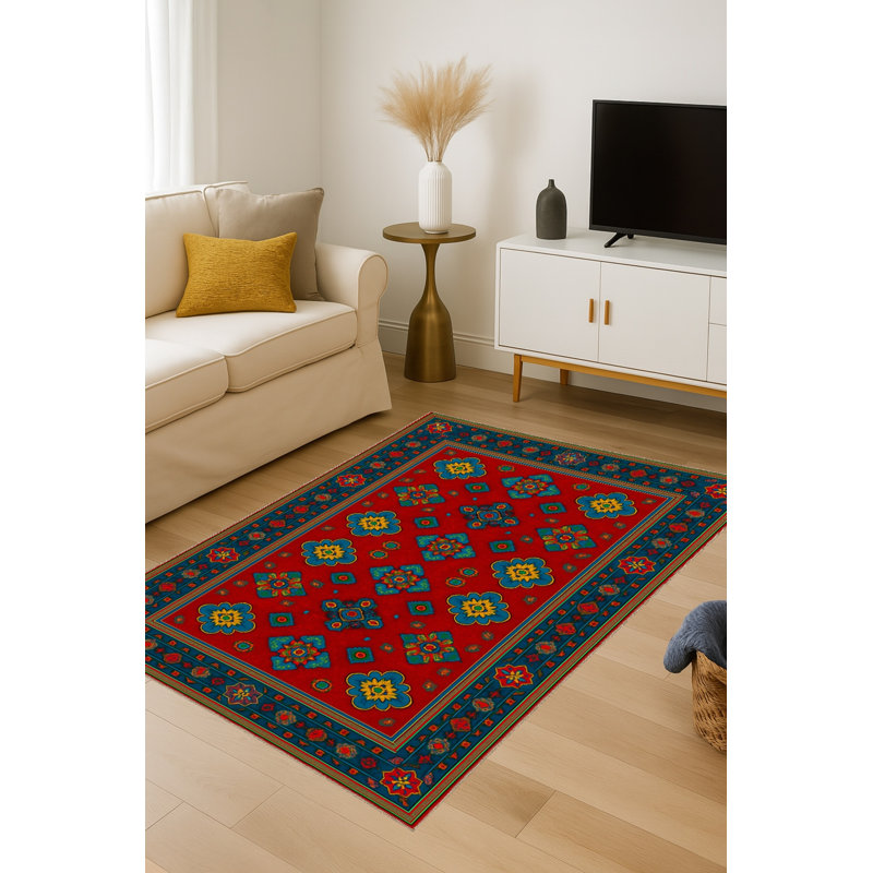 Tapis tissé rouge Mosso, 4'11" x 7'7"