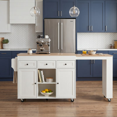 Rolling Kitchen Island with Extendable Dining Table Fits up to 85.5 in with Charging Station, Ample Storage & Lockable Wheels