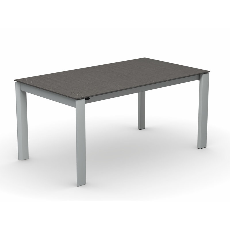 Eminence Extendable Solid Wood Dining Table, Matte Optic White, 35.5" W x 51.25" L, Beton Gray Melamine