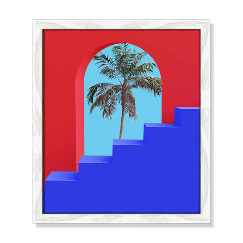 Palmier vue sur papier par Swati B Print, Cadre photo blanc à grain de bois mince, H 15 po x l 13 po x P 1,25 po